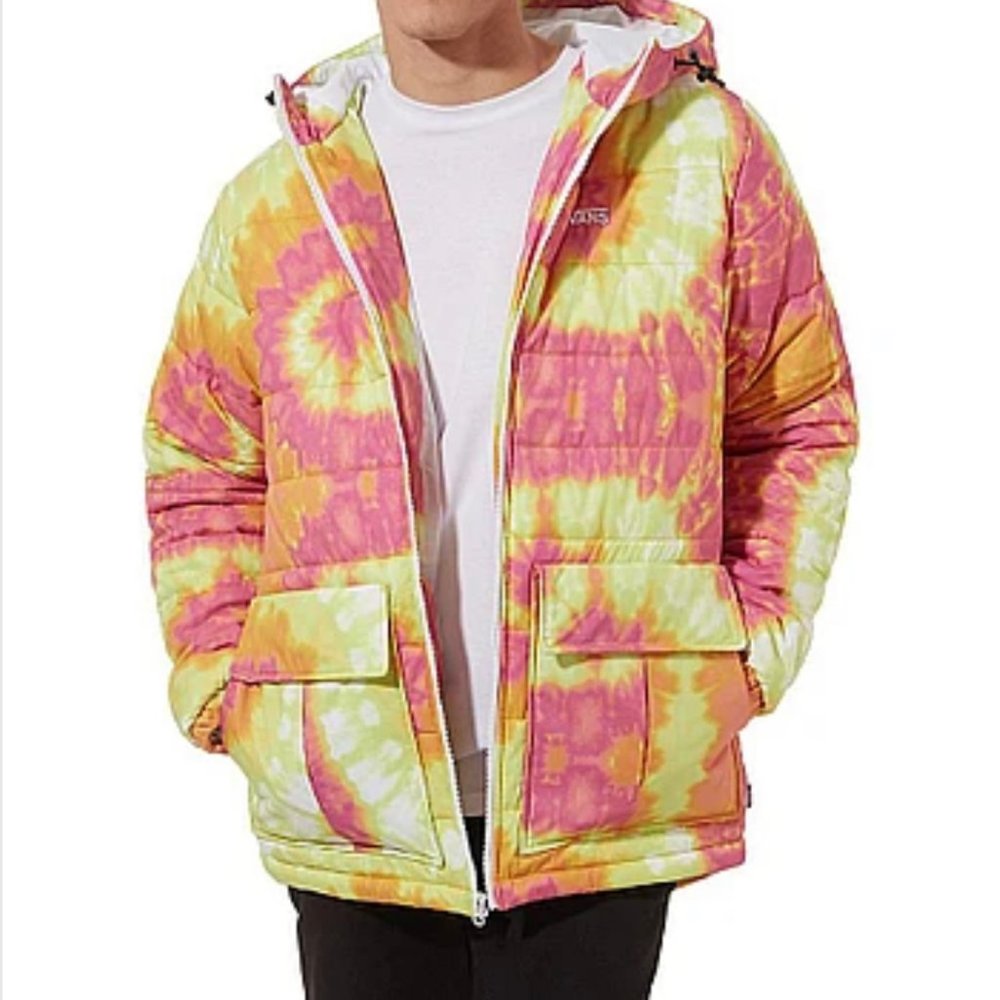 VANS Men's Size M VN0A457SBZX LAKEMONT MTE JACKET Hooded Zip YELLOW Pink TIE DYE - Picture 3 of 8